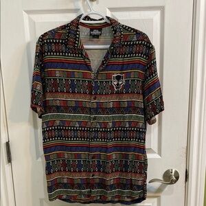 Marvel Black Panther Wakanda Forever Mens Shirt Small tribal Button Down